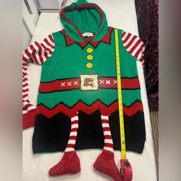 Merry Christmas by Poof New York Ugly Women’s Elf Christmas Sweater Size M - Picture 4 of 10